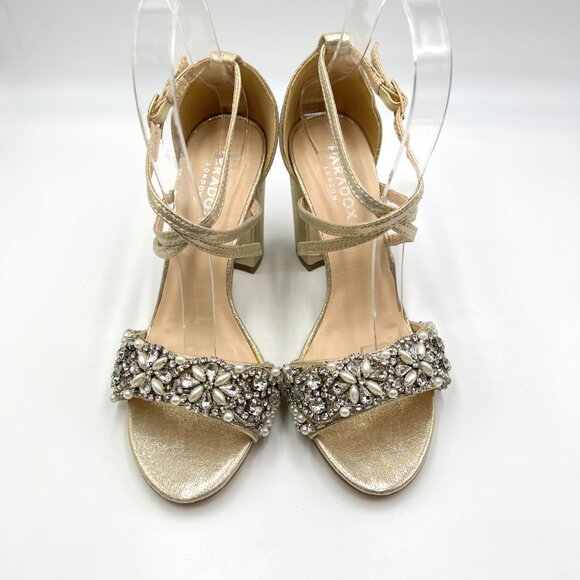 Paradox London Womens Size 6 Hira Champagne Shimmer Block‎ Heels Sandals Shoes - Picture 2 of 12